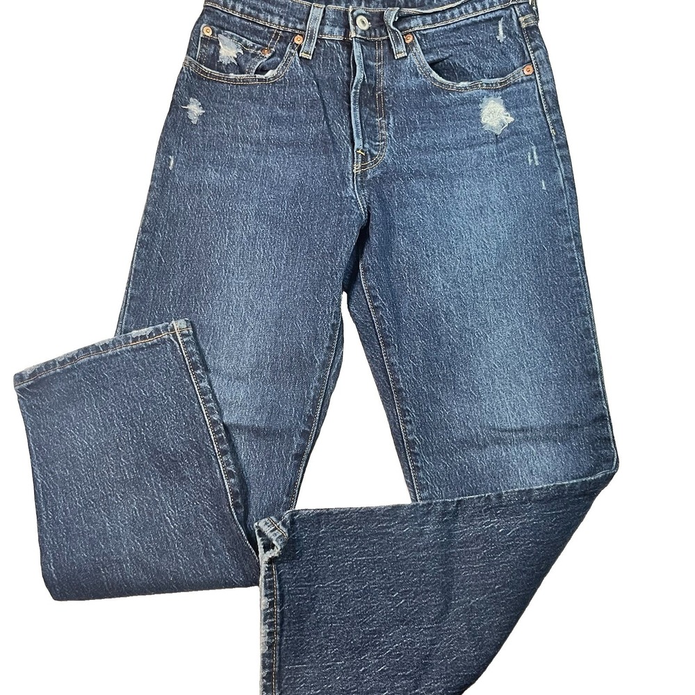 Levis 501 Jeans Womens Distressed Medium Wash Button Fly High Rise Stretch 26x26